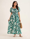 Emerald Green Botanical Floral Wrinkle Dress | Soft Grilmodal Fabric