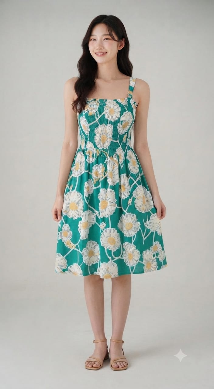 Blue Daisy Floral Smocked Midi Dress | Sleeveless Summer Dress