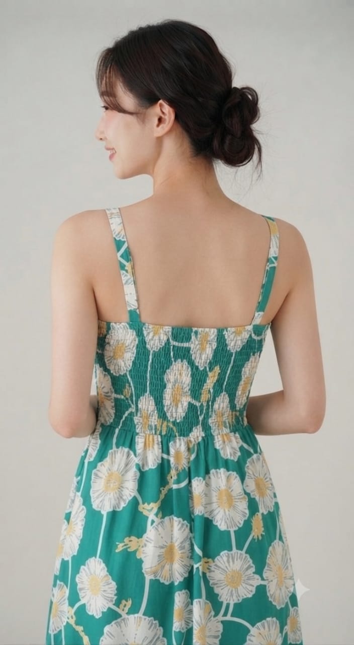 Blue Daisy Floral Smocked Midi Dress | Sleeveless Summer Dress