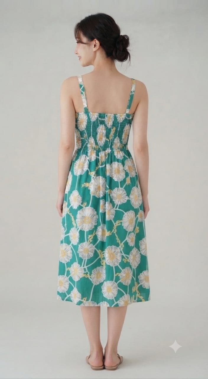 Blue Daisy Floral Smocked Midi Dress | Sleeveless Summer Dress