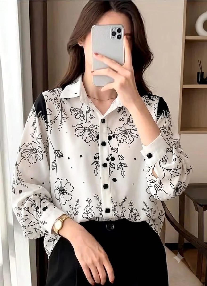 Sys Prive Women Floral Line Art Printed Shirt