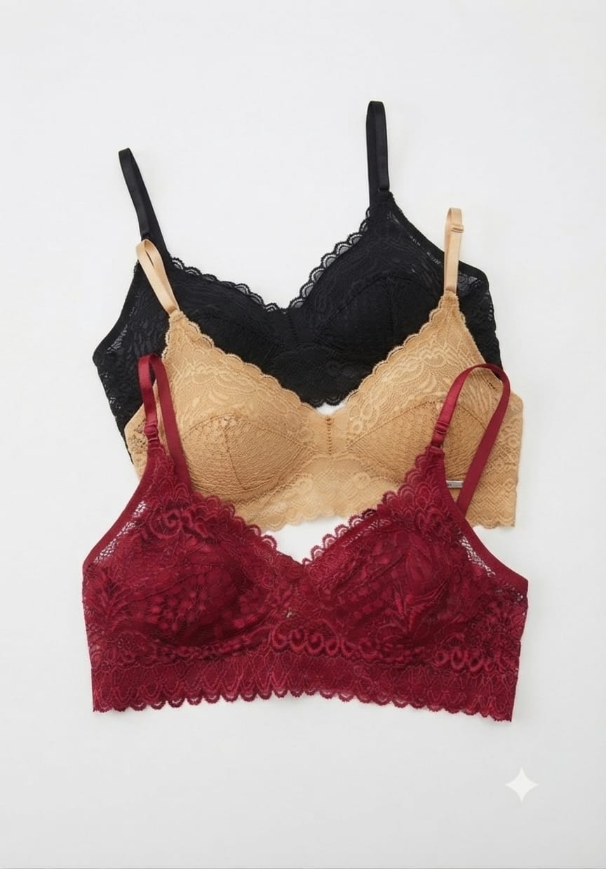 Floral Lace Non-Wired Bralette with Adjustable Straps