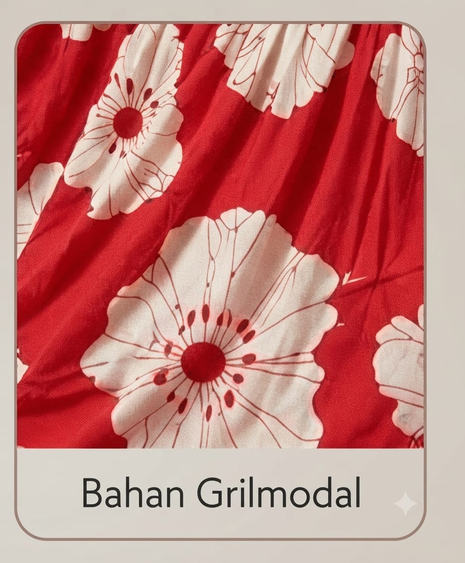 Red Large Floral Wrinkle Maxi Dress | Soft Grilmodal Fabric with Puff Sleeves