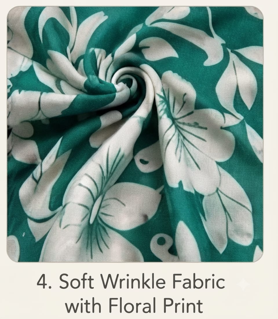Emerald Green Botanical Floral Wrinkle Dress | Soft Grilmodal Fabric