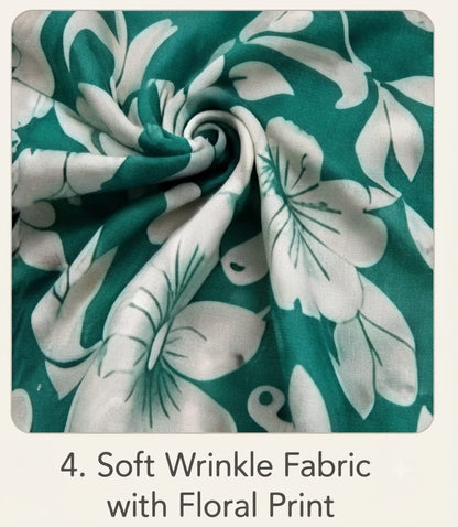 Emerald Green Botanical Floral Wrinkle Dress | Soft Grilmodal Fabric