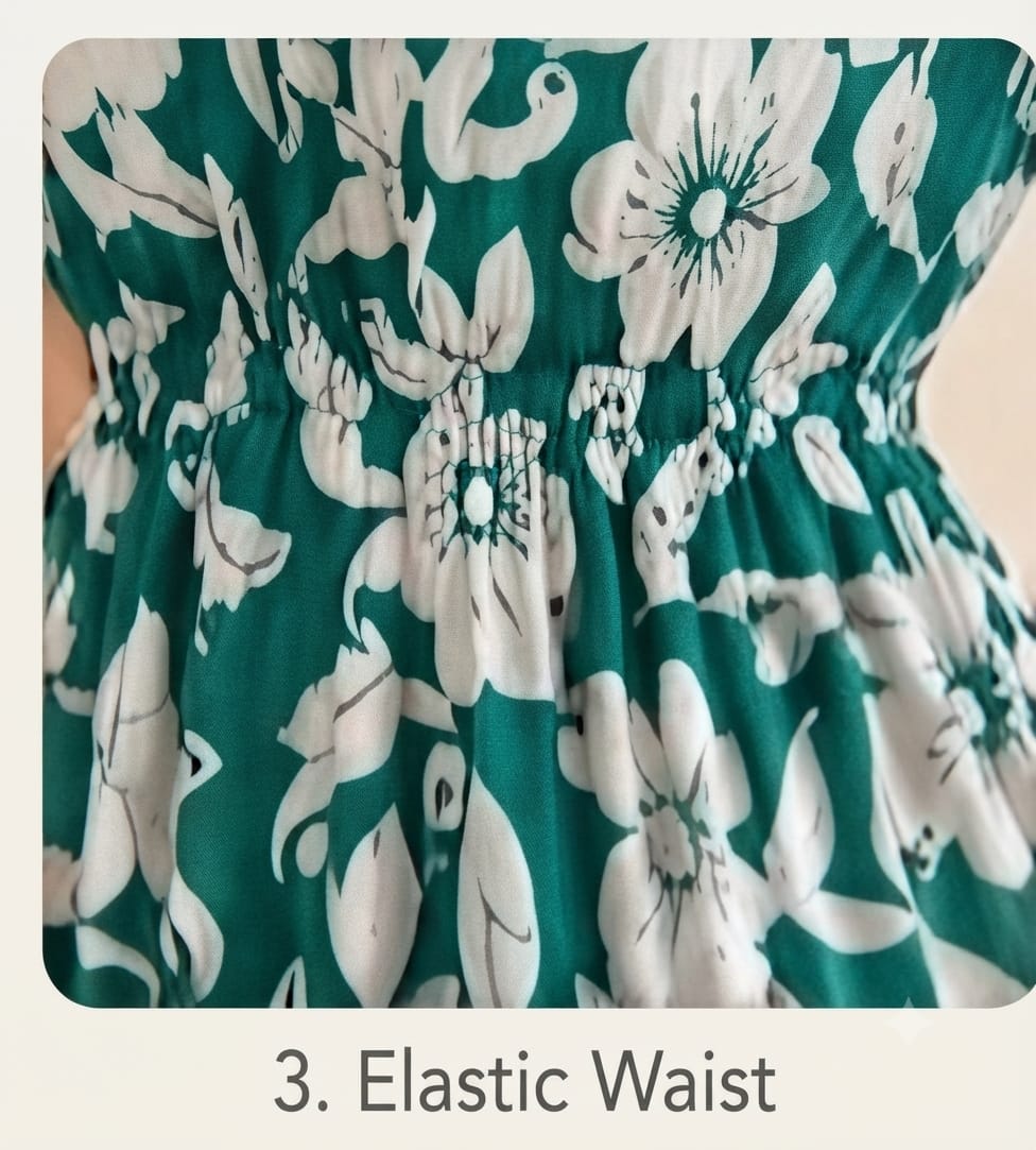 Emerald Green Botanical Floral Wrinkle Dress | Soft Grilmodal Fabric