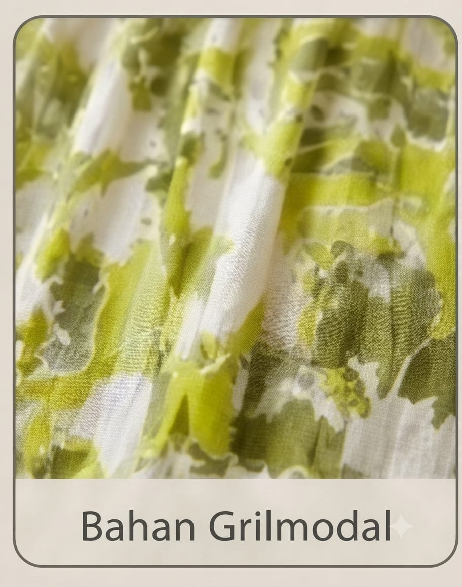 Lime Green Abstract Wrinkle Maxi Dress | Soft Grilmodal Fabric with Puff Sleeves