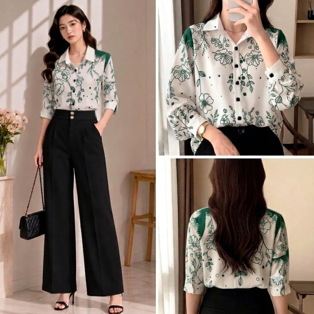 Floral Print Chiffon Shirt Green