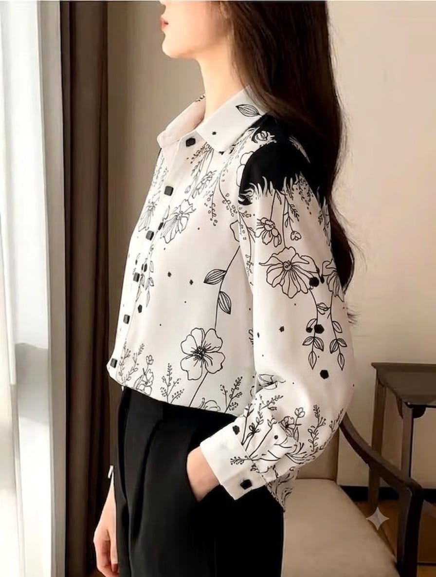 Sys Prive Women Floral Line Art Printed Shirt