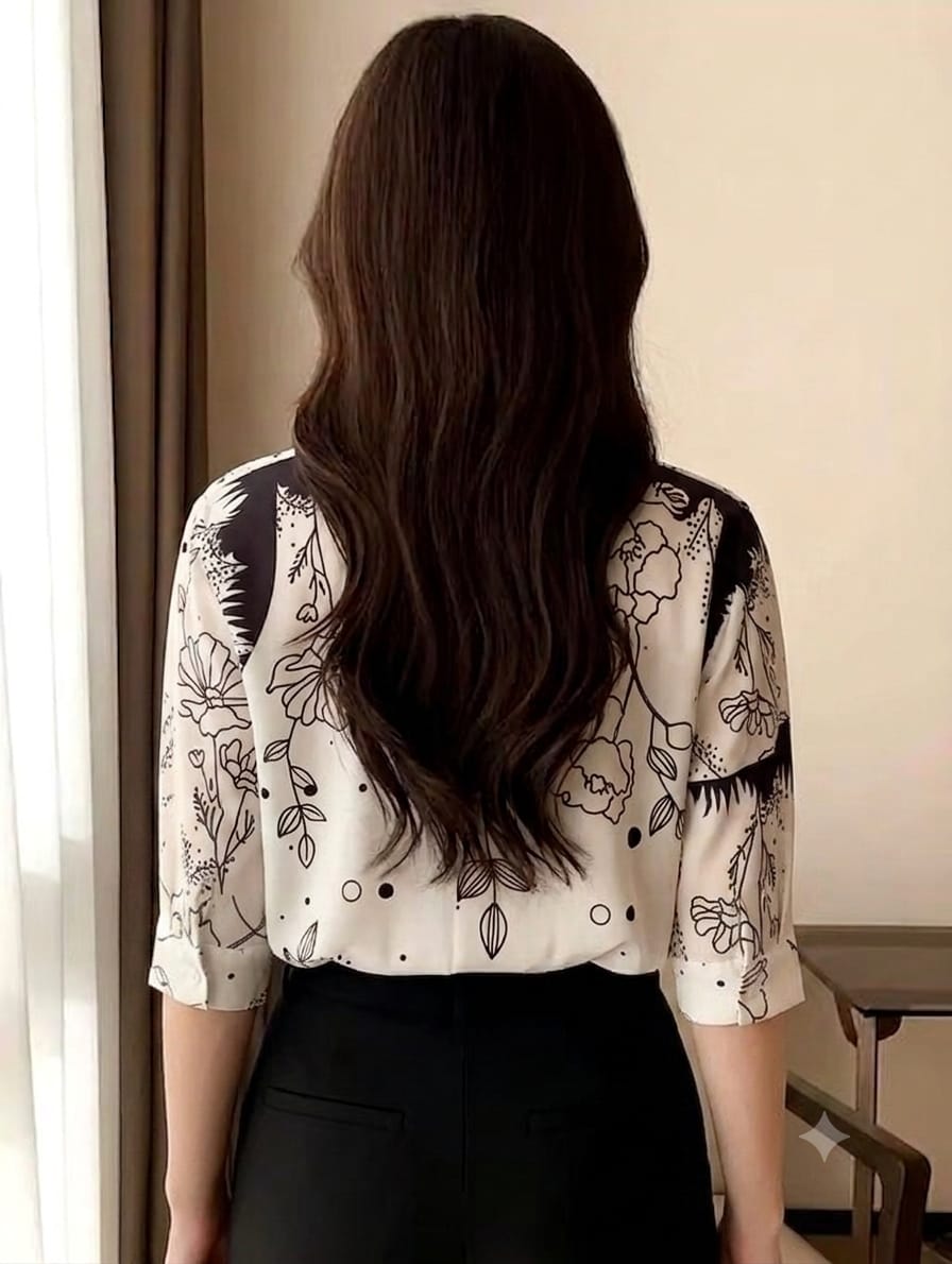 Sys Prive Women Floral Line Art Printed Shirt