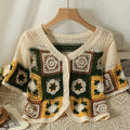 Boho Crochet Crop Top Olive Green Floral Embroidery