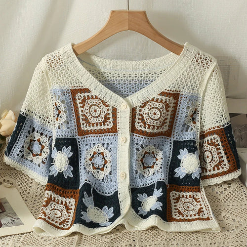 Boho Crochet Tassel Vest Brown Baroque Floral
