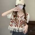 Boho Crochet Fringe Vest Gold Paisley Front