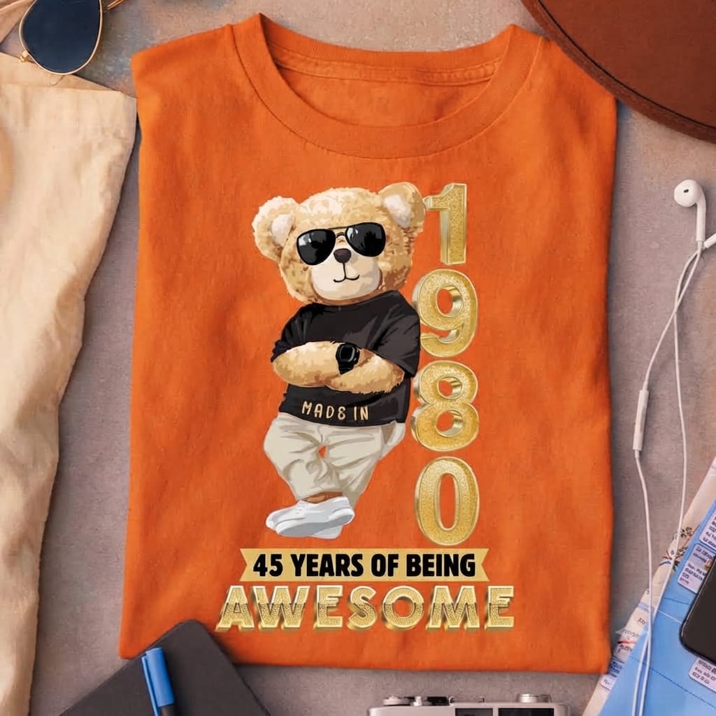 Made In 1980 – 45 Years of Being Awesome Graphic Tee in Orange