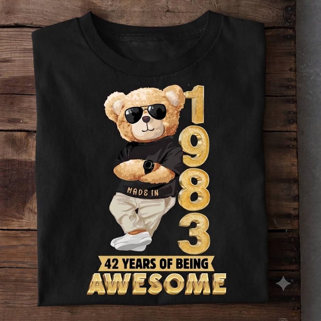 Made In 1983 – 42 Years of Being Awesome Graphic Tee in Black