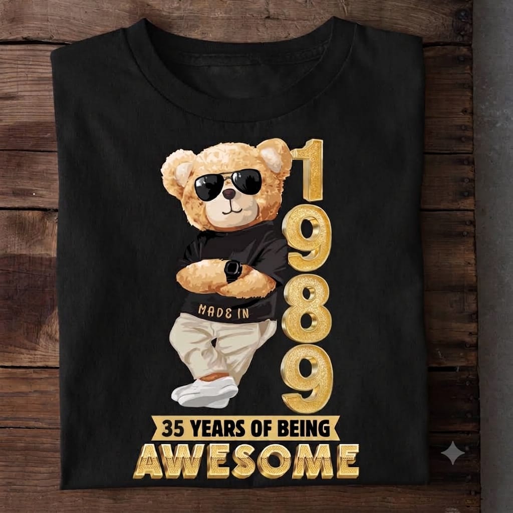 Made In 1989 – 35 Years of Being Awesome Graphic Tee in Black